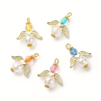 Acrylic & Glass Pendant Decotrations, with Alloy Wings and Iron Findings, Agnel, Golden