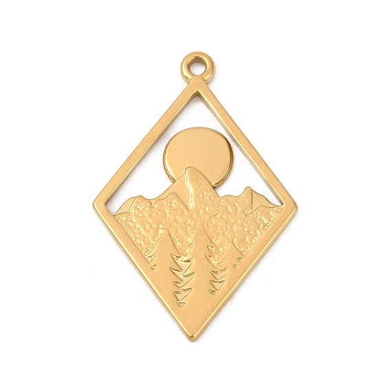 304 подвески из нержавеющей стали, ионное покрытие (ip), ромб с солнечным и горным очарованием