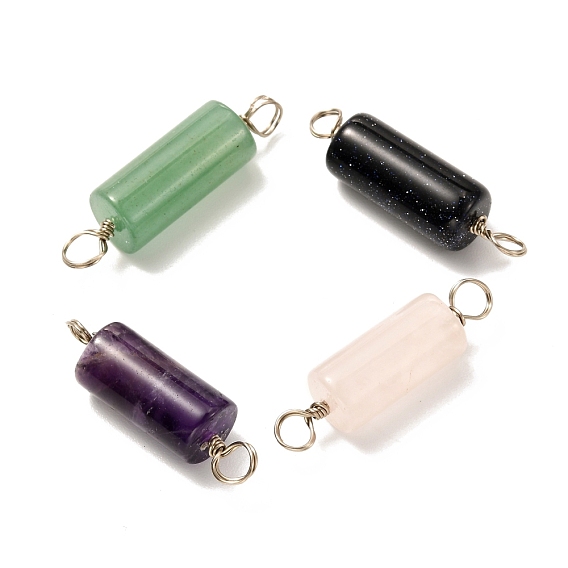 Natural & Synthetic Gemstone Links Connectors, with Real Platinum Plated Eco-Friendly Copper Wire, Column