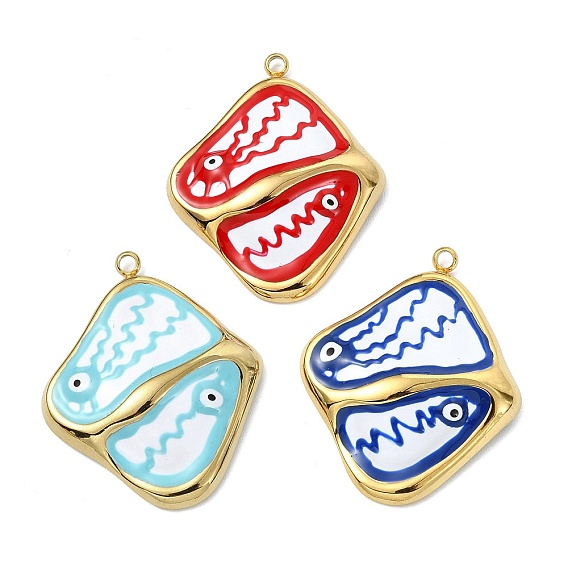 304 нержавеющей стальной эмали подвески, ромб с оберегами от сглаза, вакуумное покрытие pvd, реальный 18 k позолоченный