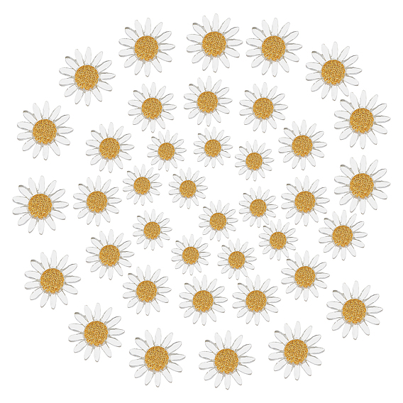 45Pcs 3 Sizes Transparent Resin Cabochons, with Golden Foil, Chrysanthemum