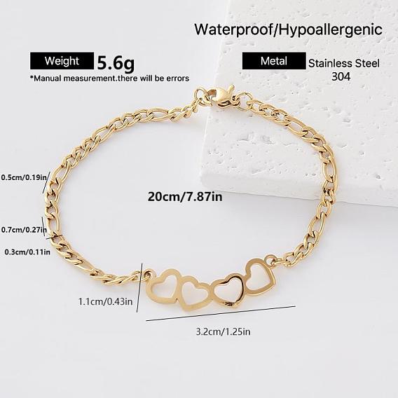 304 Stainless Steel Link Bracelets for Women, Golden