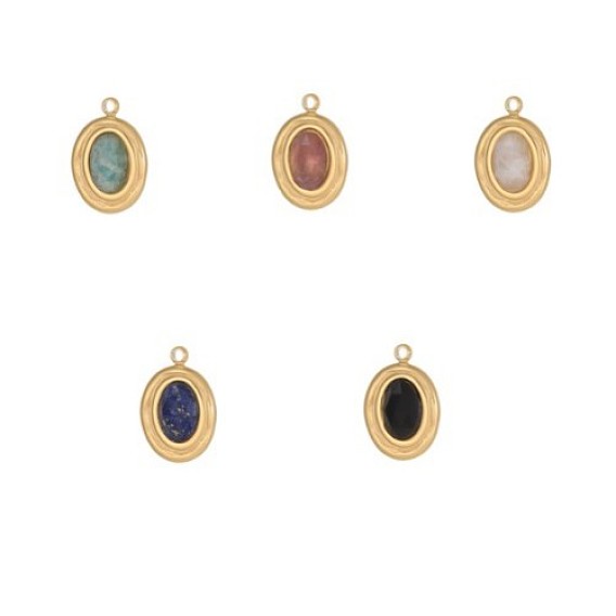 Натуральные смешанные камни овальные подвески, ионное покрытие (ip), реальный 18 k позолоченный