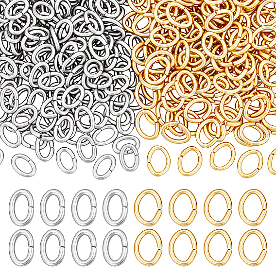 400Pcs 2 Colors 304 Stainless Steel Jump Rings, Open Jump Rings, Oval