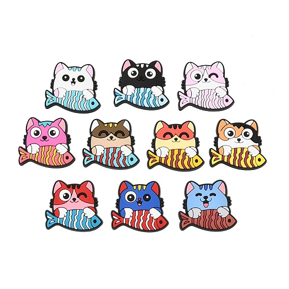 PVC Cabochons, Cat with Fish