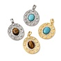 Подвески из натурального тигрового глаза и синтетической бирюзы, Овальные подвески с латунными микропаве из прозрачных кубических цирконий.
