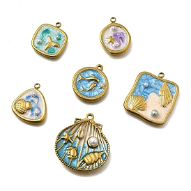 304 нержавеющей стальной эмали подвески, морские животные, с абс пластмассовой имитационной жемчужиной, ионное покрытие (ip), реальный 18 k позолоченный