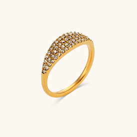 Elegant Full Diamond Zircon Ring, Luxury Fashion Stainless Steel 18K Gold Plated Jewelry