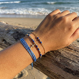 3шт. регулируемые плетеные браслеты из натуральных бусин лазурита, нержавеющая сталь крест браслетов шарма