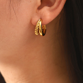 18K Gold Irregular Double-layer Twisted C-shaped Earrings with Vintage and High-end Design
