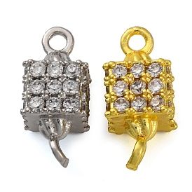 Brass Micro Pave Cubic Zirconia Cube Links Connector Charms, Lead Free & Cadmium Free