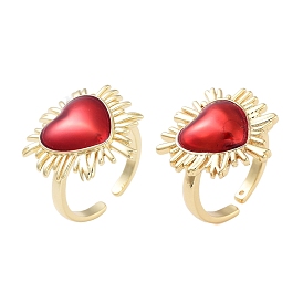 Rack Plating Heart Brass Enamel Open Cuff Rings for Women, Cadmium Free & Lead Free, Long-Lasting Plated