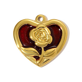 304 нержавеющей стальной эмали подвески, сердце с цветочными подвесками, ионное покрытие (ip)