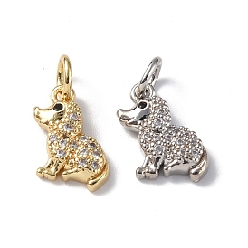 Brass Micro Pave Cubic Zirconia Charms, with Jump Ring, Dog Charms