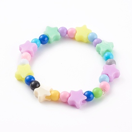 Acrylic Kids Bracelets, Stretch Beaded Bracelets, with Star Plastic Beads