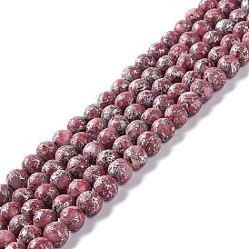 Natural Calcite Beads Strands, with Zinc Alloy Line, Dyed, Round
