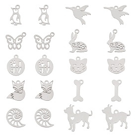 20 piezas 10 estilo 201 dijes de acero inoxidable, Corte con laser, animales mixtos