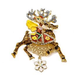 Deer Alloy Rhinestone Brooches, Enamel Pins, Christmas Elk, Golden