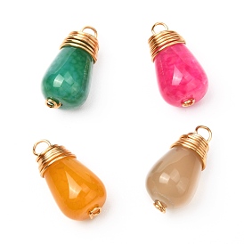 Natural Agate Pendants, with Real 18K Gold Plated Eco-Friendly Copper Wire, Teardrop