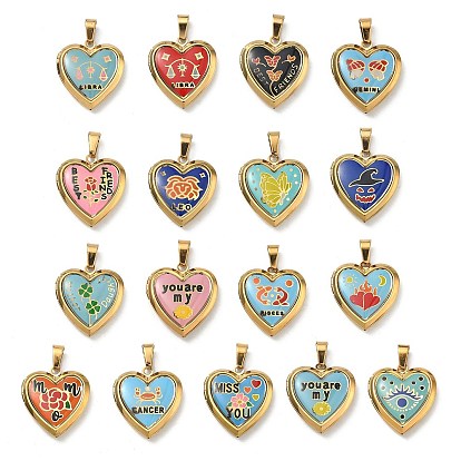 304 подвески из нержавеющей стали Locket, ионное покрытие (ip), подвески в виде сердечек с узором