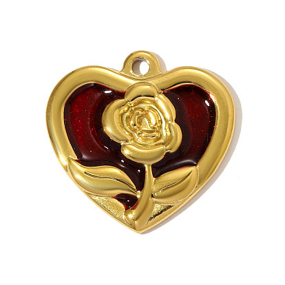 304 нержавеющей стальной эмали подвески, сердце с цветочными подвесками, ионное покрытие (ip)