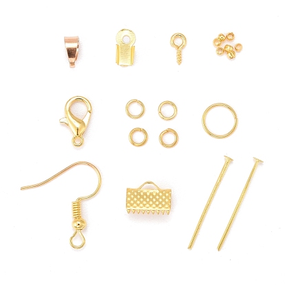 DIY Jewelry Sets, Brass Crimp Beads and Iron Findings, with Tools