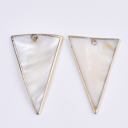 Natural Freshwater Shell Pendants, with Edge Brass Golden Plated, Triangle