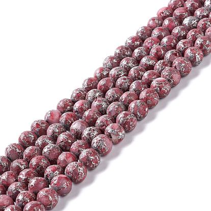 Natural Calcite Beads Strands, with Zinc Alloy Line, Dyed, Round