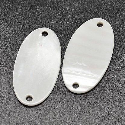 Oval Natural Freshwater Shell Links Connectors, 42x22x2mm, Hole: 2mm