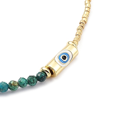 Adjustable Miyuki Seed & Natural African Turquoise & Brass Evil Eye Beaded Necklaces