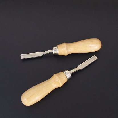 Steel Leather Edge Beveler, with Wood Handles, Cutting Beveling Leather Skiver Tool, for DIY Leather Craft