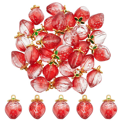 30Подвески из сплава стекла, клубника, с золотой петлей