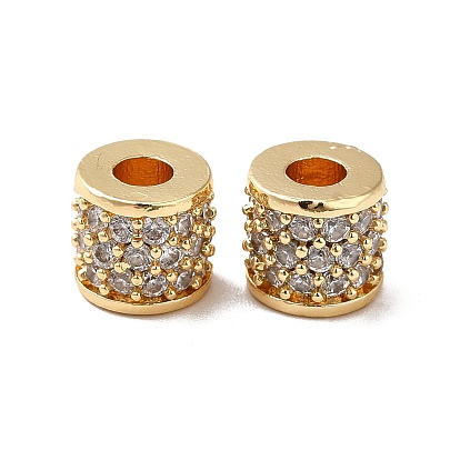 Brass Micro Pave Cubic Zirconia Beads, Real 18K Gold Plated, Column