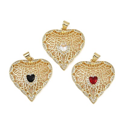 Латунные микро проложить кубического циркония подвески, сердце, без кадмия и без свинца, стойки покрытие, долговечный, реальный 18 k позолоченный