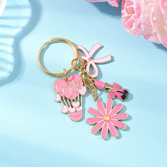 Брелки из сплава эмали с цветком и воздушным шаром, с железными разрезными брелоками, золотые