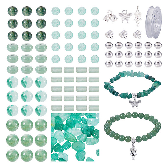 Наборы для изготовления браслетов из натуральных зеленых бусин авантюрина своими руками.