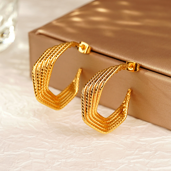 Стильные 304 серьги-кольца из нержавеющей стали неправильной формы с несколькими слоями для ежедневного ношения