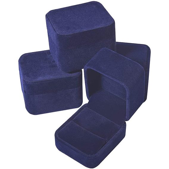 Square Velvet Ring Jewelry Boxes, with Plastic