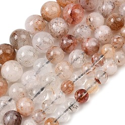 Нити бусин из рутилированного кварца из натурального черного золота, круглые