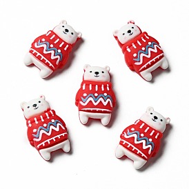 Opaque Christmas Resin Cabochons, Bear with Sweater