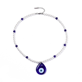 Ожерелья с подвеской в виде слезы лэмпворк и сглаза, со стеклянным жемчугом и стеклянными бусинами