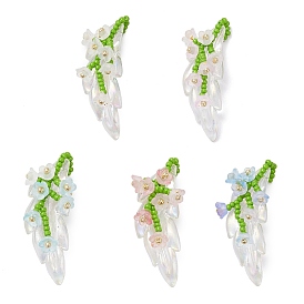 Подвески в виде веток лилии из стеклянных бус, с акриловой