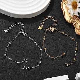 2Pcs 2 Colors 304 Stainless Steel Round Ball Cable Chain Bracelet Making, with 304 Stainless Steel Lobster Claw Clasps and Cross End Chain