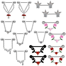 316l хирургические кольца для сосков из нержавеющей стали со стразами, цвет нержавеющей стали