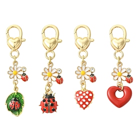 4 шт. 4 стили брелоки из сплава и эмали, Сплав с застежками когтя омара, сердце и божья коровка, золотые