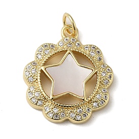 Brass Micro Pave Cubic Zirconia Pendants, with Shell, Star