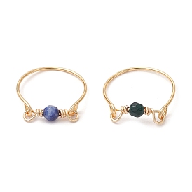 2 шт. экологически чистые медные проволочные кольца с натуральным агатом и содалитом