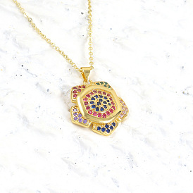 Fashionable Micro-Inlaid Colorful Zircon Pentagonal Flower Pendant Necklace for Women