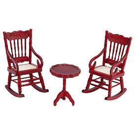 2 шт. деревянные стулья-стеллажи для кукольного домика с микроландшафтом, притворяясь опорными украшениями, с 1круглым деревянным журнальным столиком из поликарбоната