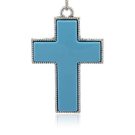 Tibetan Style Alloy Resin Cross Big Big Pendants, Antique Silver, 82x54x8mm, Hole: 5.5mm